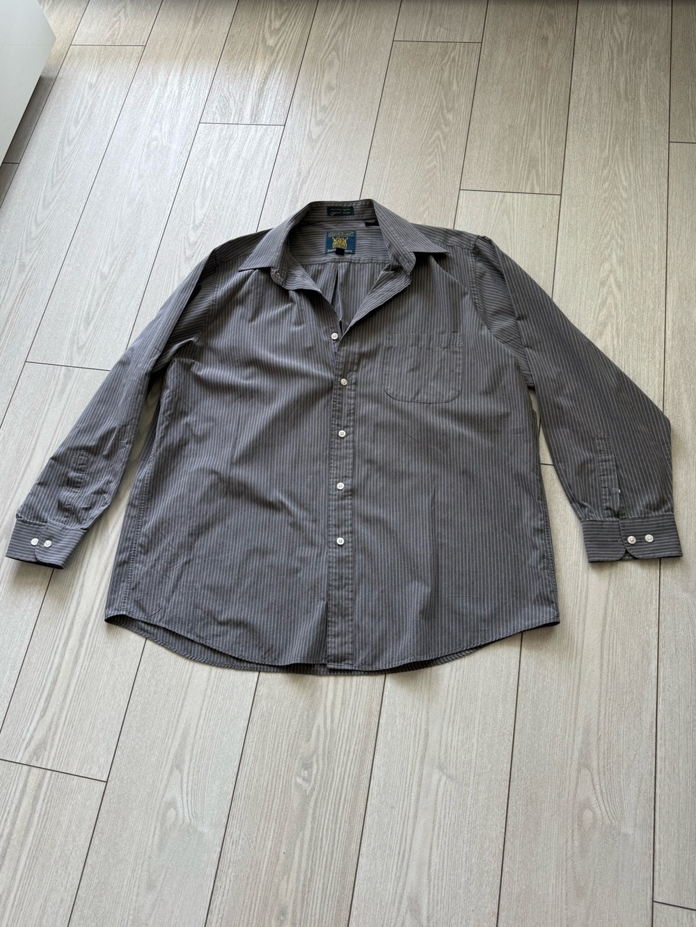 HBC charter collection vintage grey stripes long sleeve dress shirt 100% cotton